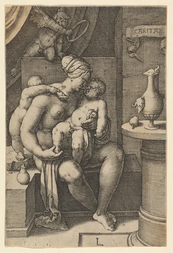 Charity, from "The Seven Virtues" by Lucas van Leyden, print, 1530