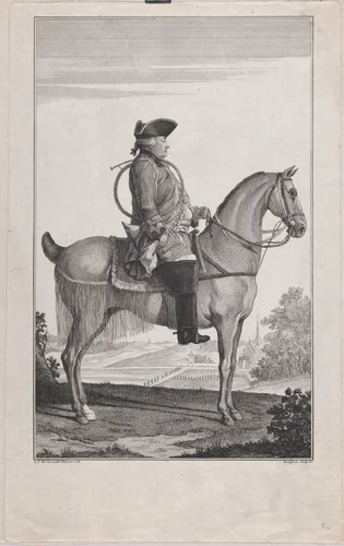 Portrait of Louis-Philippe, Duc d'Orléans, on Horseback by Jean-Baptiste Joseph Delafosse, print, 1763