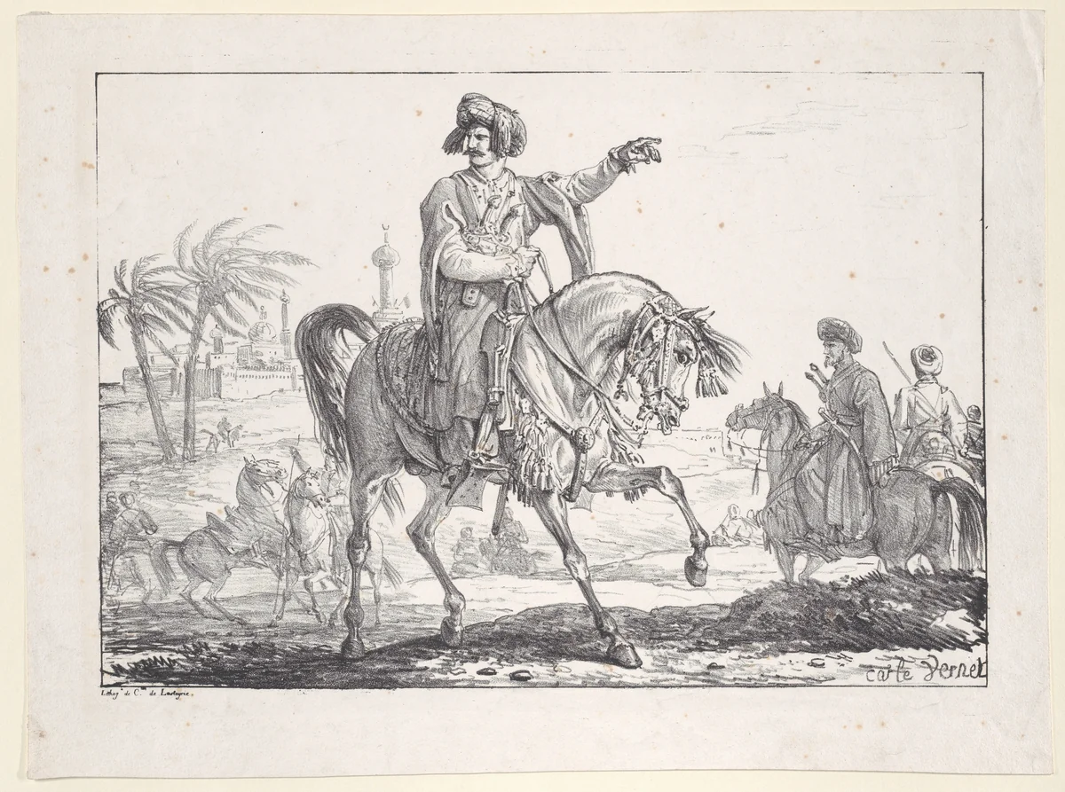 Mamluk on Horseback by Antoine Charles Horace Vernet, print, 1810-1839