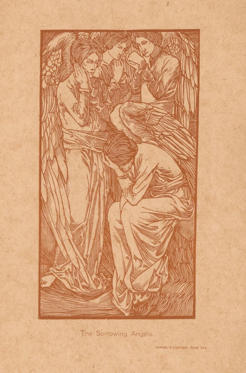 Treurende engelen by Johannes Josephus Aarts, print, 1898