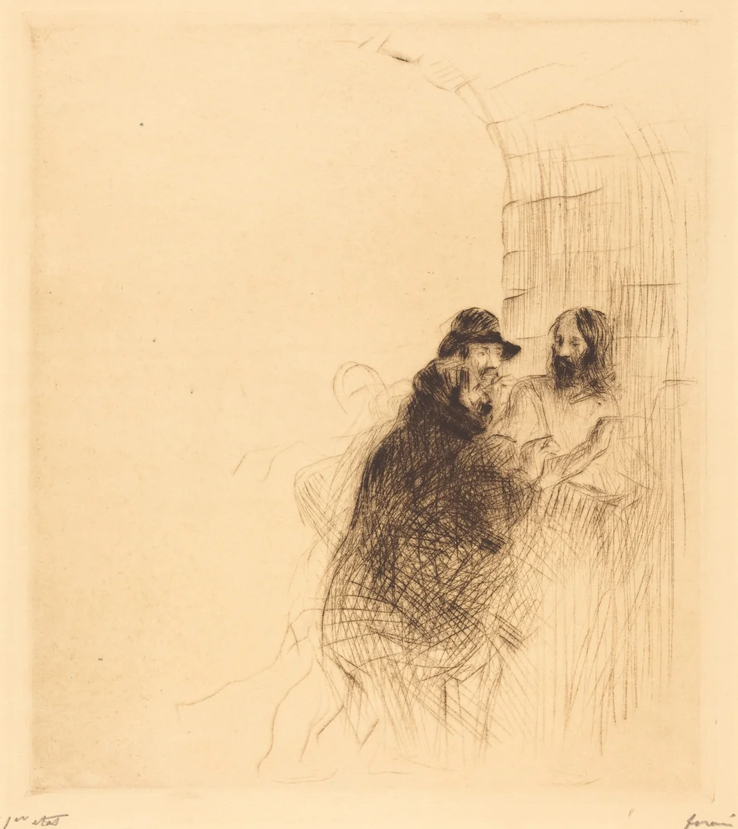 La rencontre sous la voute (2e planche) (The Meeting under the Arch) (second plate) by Jean-Louis Forain, print, 1910