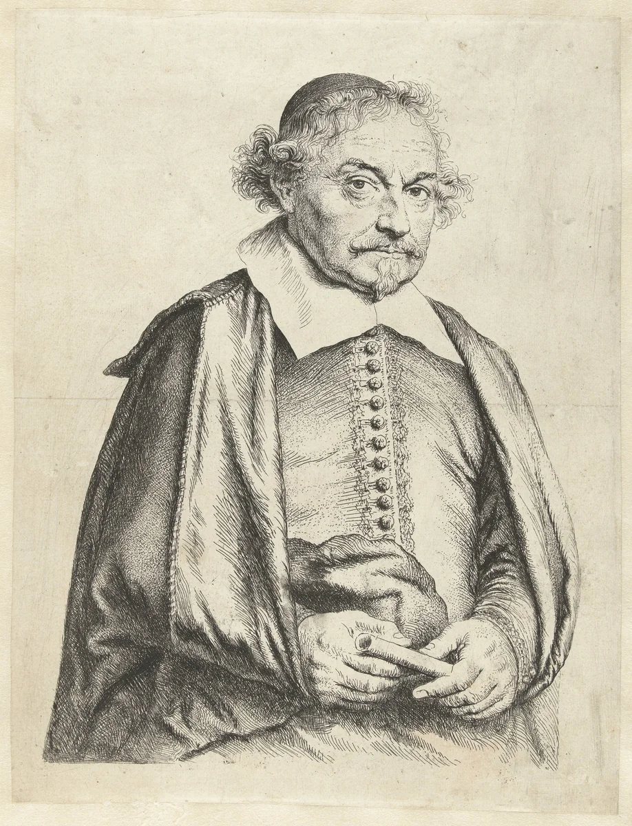 Portret van Joost van den Vondel by Jan Lievens, print, 1644-1650