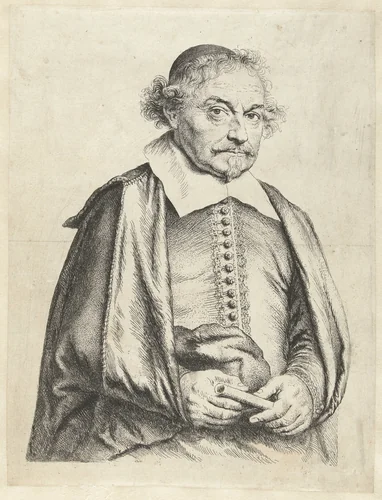 Portret van Joost van den Vondel by Jan Lievens, print, 1644-1650