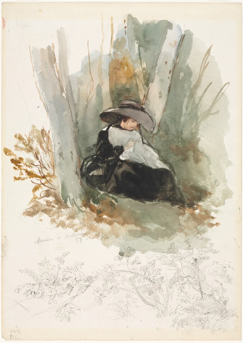 Marie à Bellevue by Louis-Joseph Gallait, drawing, 1858