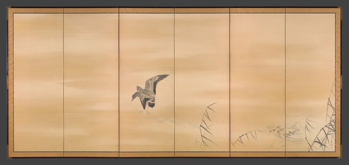 Goose and Reeds; Willows in the Moonlight by Maruyama Ōkyo (円山応挙), painting, 1774-1793