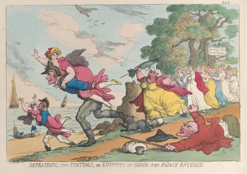 Defrauding the Customs, or Shipping the Goods Not Fairly Entered by Thomas Rowlandson, print, 1815