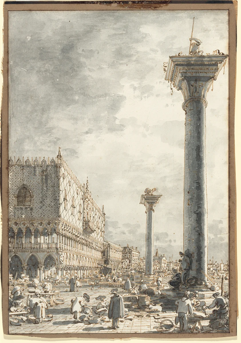 The Riva degli Schiavoni Seen from the Market at the Pier by Canaletto, drawing, 1755-1768