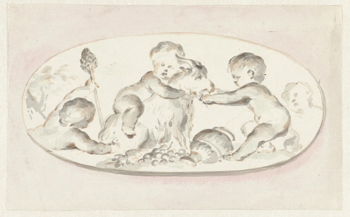 Putti met de attributen van Bacchus by Jurriaan Andriessen, drawing, 1752-1819