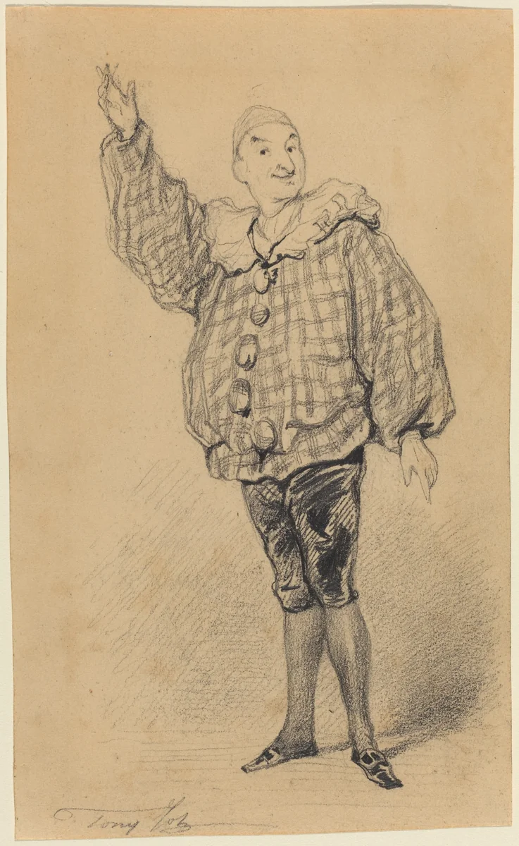 Lepeintre Ainé in the Role of Paillasse by Tony Johannot, drawing, 1803-1852