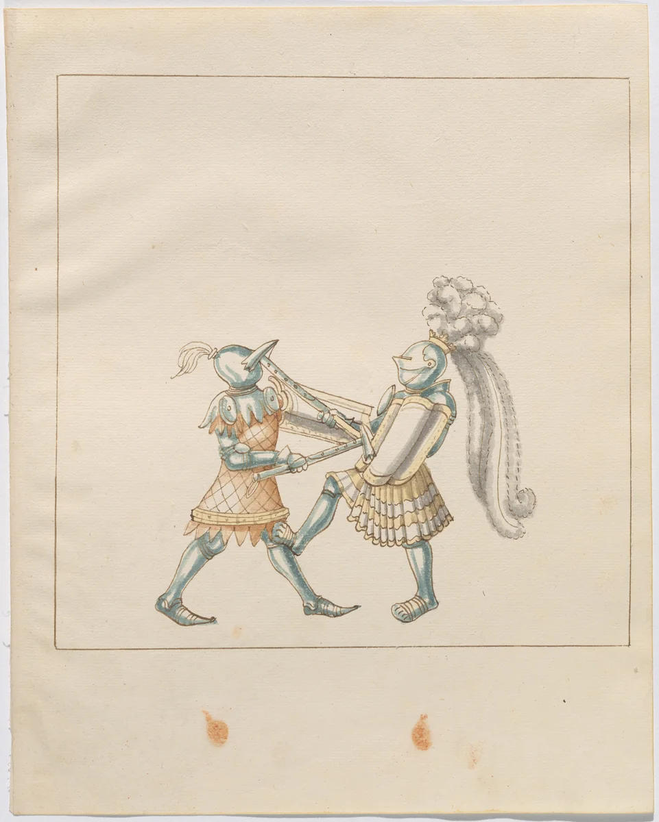 Foot Combat with War Hammers and Tartsche Shields by German 16th Century, drawing, 1515