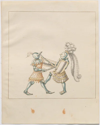 Foot Combat with War Hammers and Tartsche Shields by German 16th Century, drawing, 1515