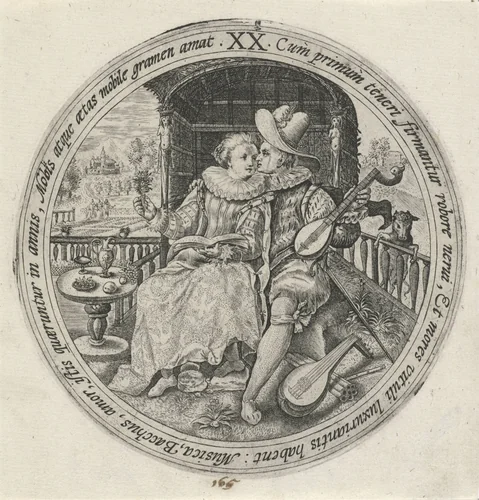 De mens op twintigjarige leeftijd by Crispijn van de Passe, print, 1574-1637