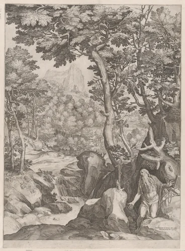 St Onuphrius in the Wilderness by Cornelis Cort, print, 1574