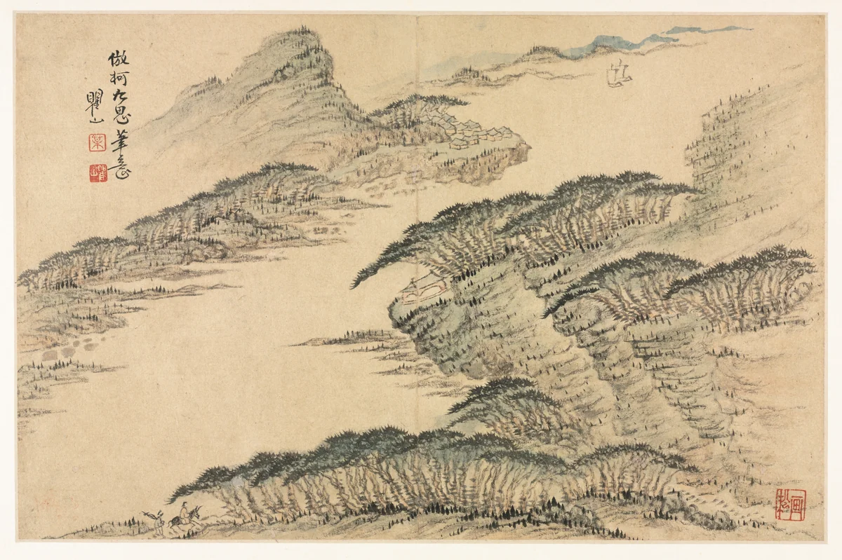 Landscapes in Various Styles after Old Masters by Mei Qing, painting, 1690