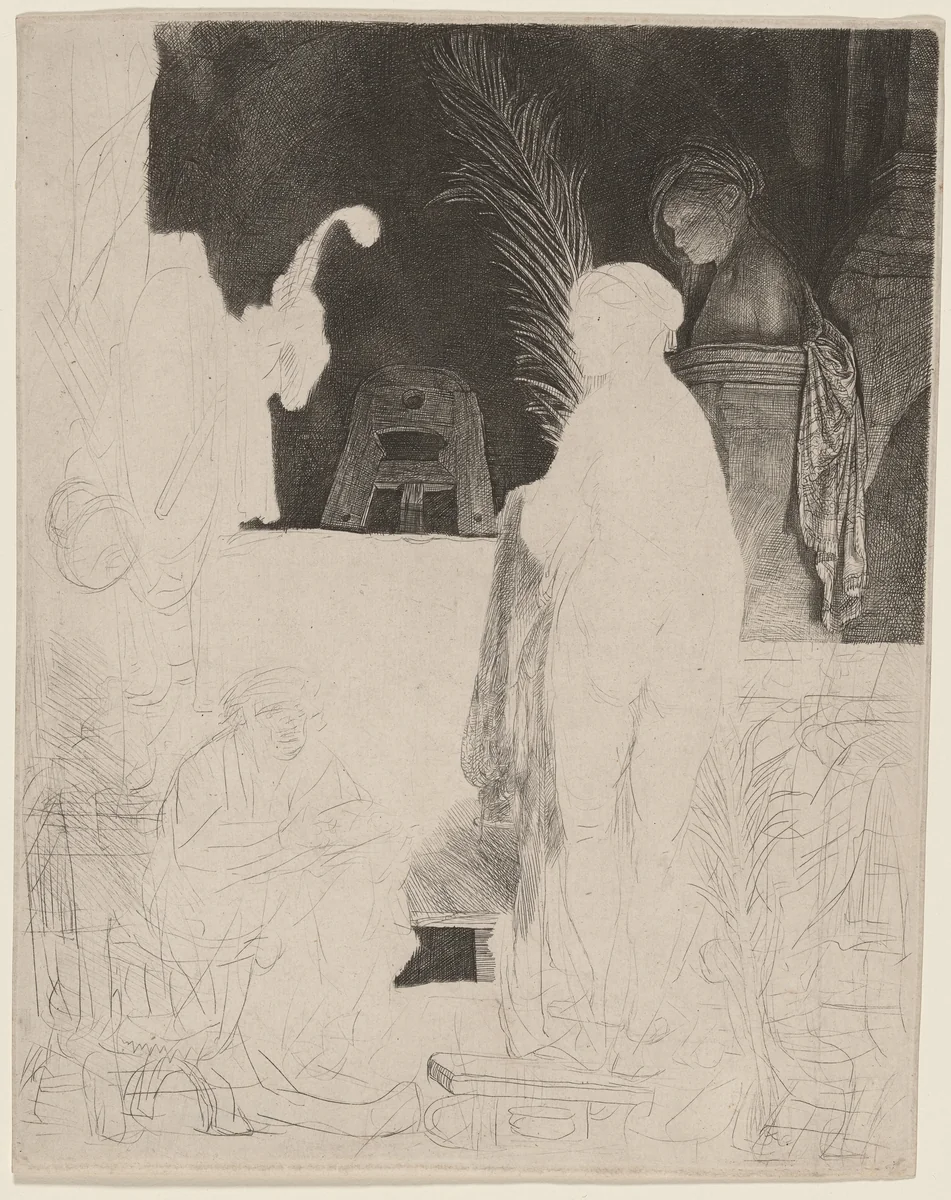The Artist Drawing from the Model by Rembrandt van Rijn, print, 1639