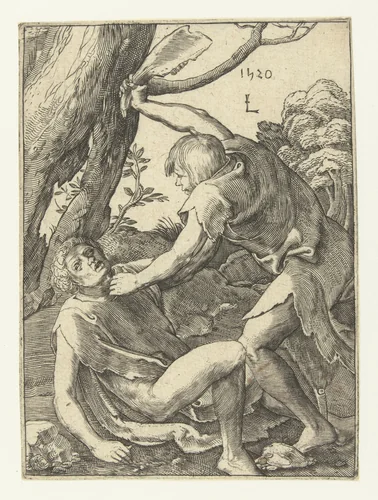 Kaïn doodt Abel by anonymous, print, 1520-1583