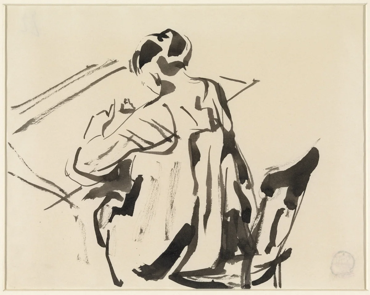 Schrijvende vrouw, op de rug gezien by Rik Wouters, drawing, 1892-1916