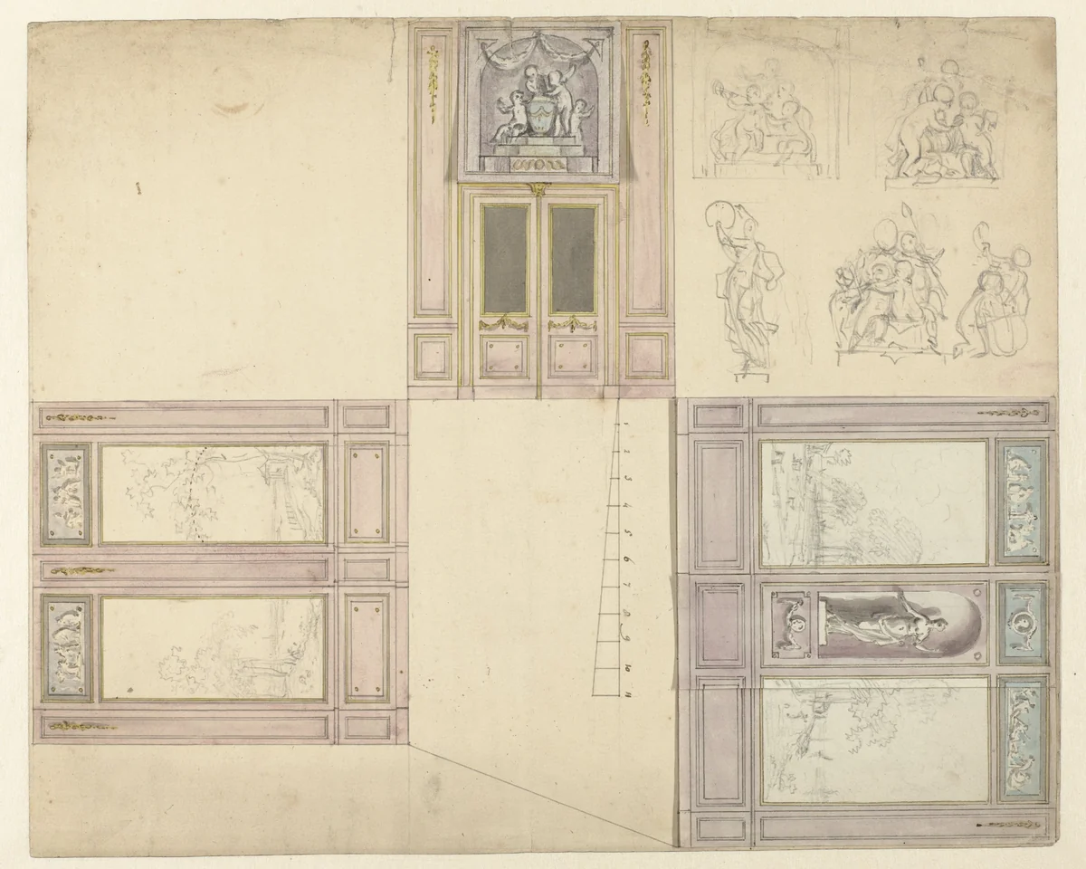 Ontwerp voor de decoratie van drie wanden van een kamer by Jurriaan Andriessen, drawing, 1752-1819