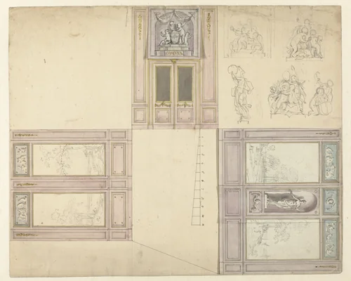 Ontwerp voor de decoratie van drie wanden van een kamer by Jurriaan Andriessen, drawing, 1752-1819