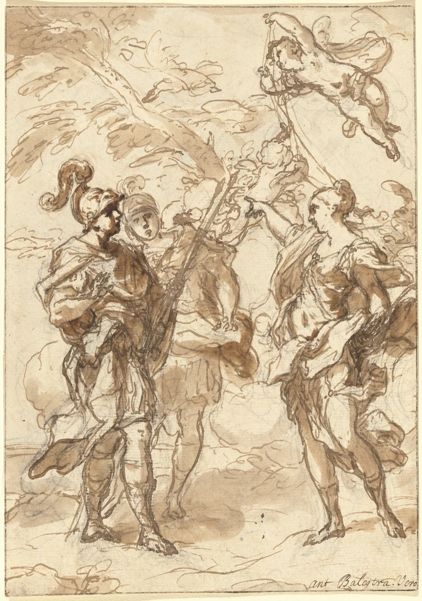 Venus as a Huntress Appearing to Aeneas and Achates by Antonio Balestra, drawing, 1713