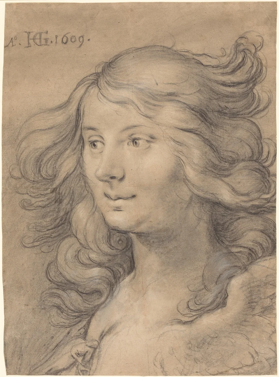 Head of a Siren by Hendrick Goltzius, drawing, 1609