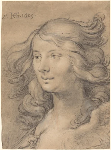 Head of a Siren by Hendrick Goltzius, drawing, 1609