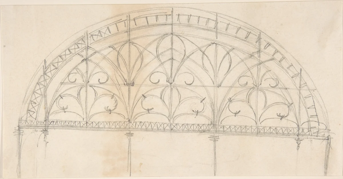 Arched Panel of Wrought Iron Ornament by anonymous, drawing, 1850-1900