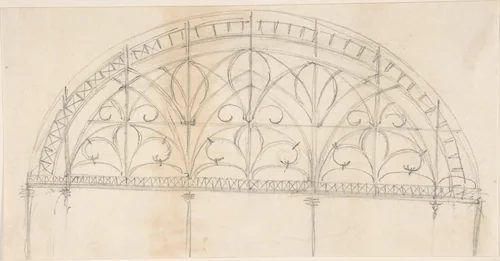 Arched Panel of Wrought Iron Ornament by anonymous, drawing, 1850-1900