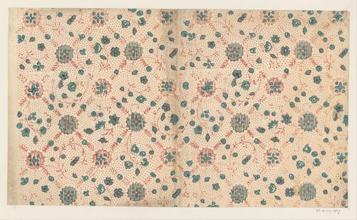 Blad met ruitpatroon van takken met als veldvulling slingerende rank met bloemen en vruchtjes by anonymous, other, 1700-1850