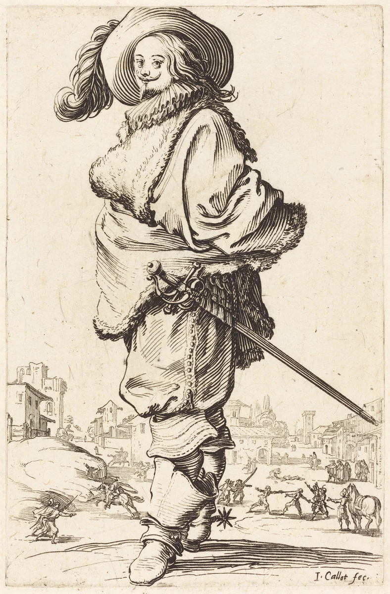 Noble Man with Fur Plastron by Jacques Callot, print, 1620-1623