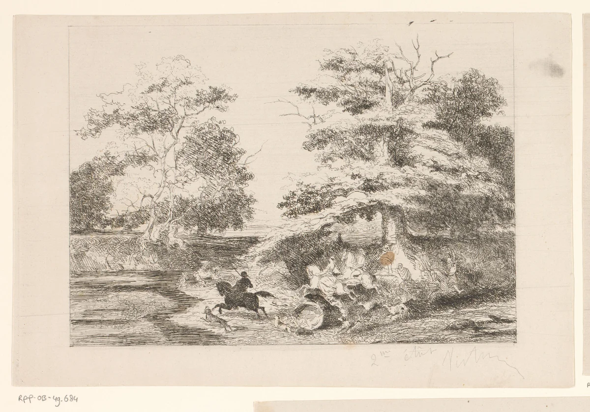 Hertenjacht by Guillaume Joseph Vertommen, print, 1825-1863