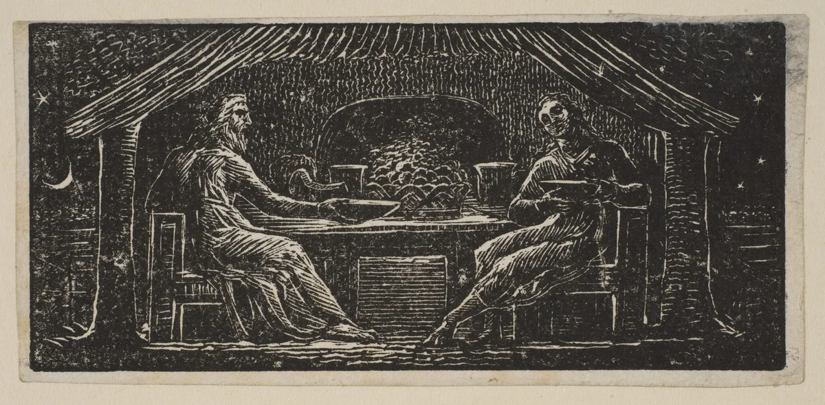 Thenot and Colinet Eat Their Evening Meal, from Thornton's "Pastorals of Virgil" by William Blake, print, 1821