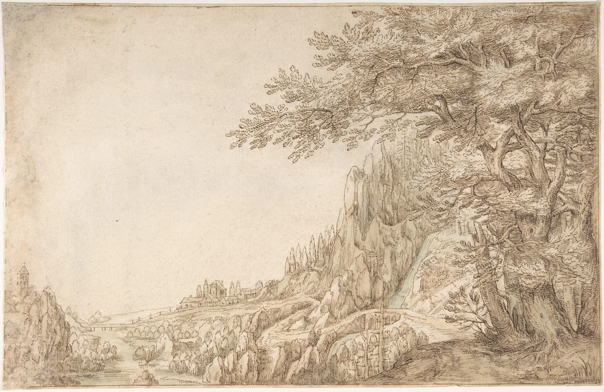 Mountainous Landscape by Denijs van Alsloot, drawing, 1600-1626