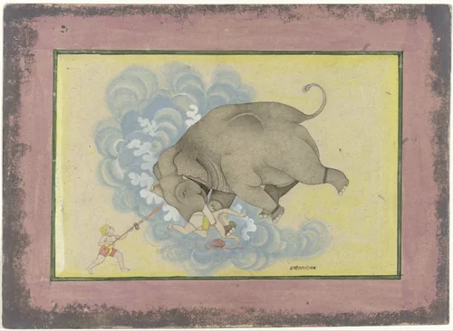 Wilde olifant by anonymous, drawing, 1740-1760