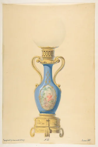 Design for an Oil Lamp by anonymous, drawing, 1800-1899