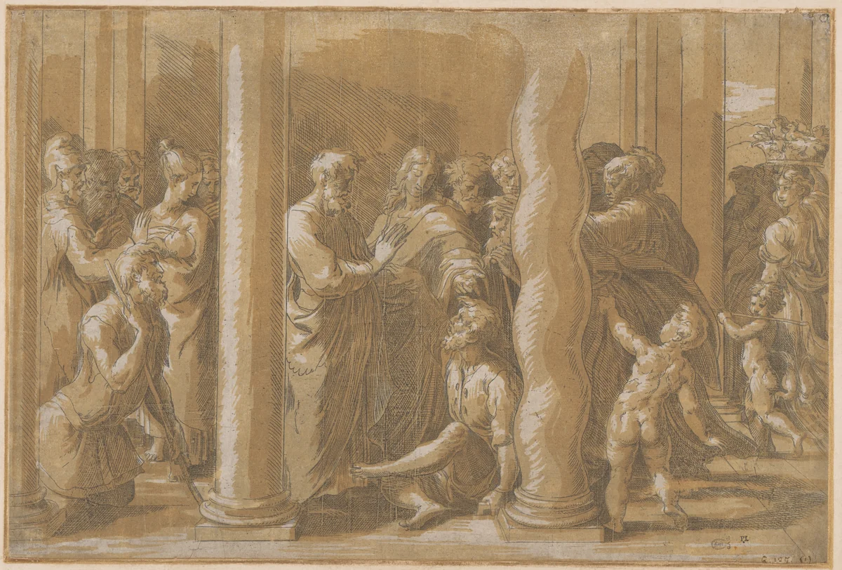 Saints Peter and John Healing the Lame Man at the Golden Gate by Parmigianino, print, 1522-1532