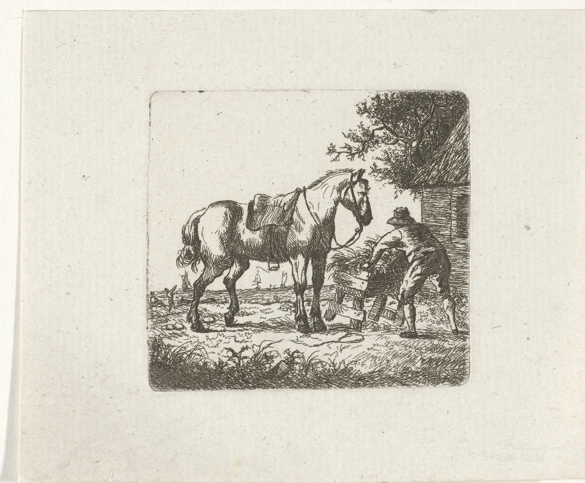 Voeren van het paard by Jan Kobell, print, 1788-1814
