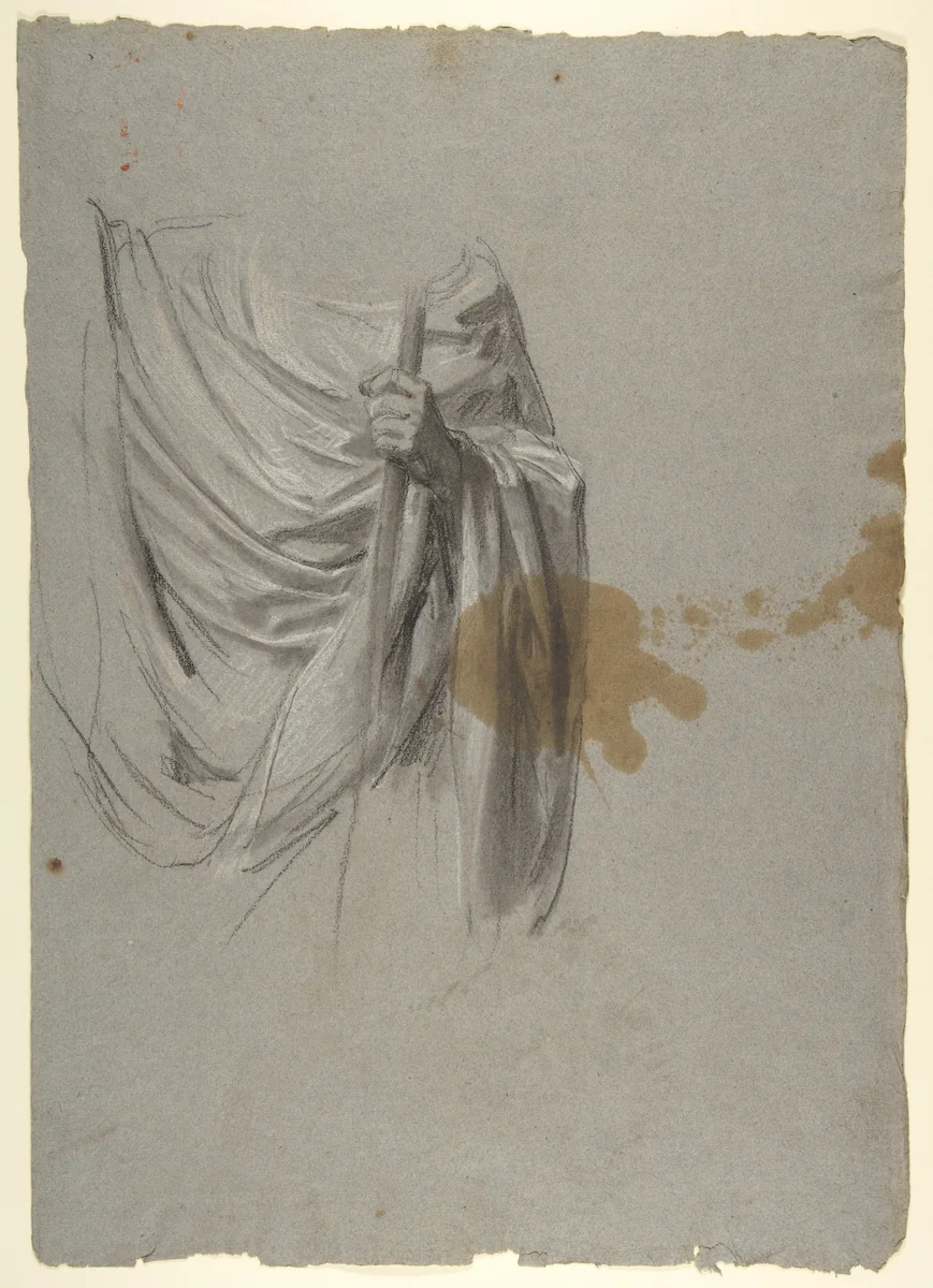 Drapery Study for Saint Remi (middle register; study for wall paintings in the Chapel of Saint Remi, Sainte-Clotilde, Paris, 1858) by Isidore Pils, drawing, 1820-1875