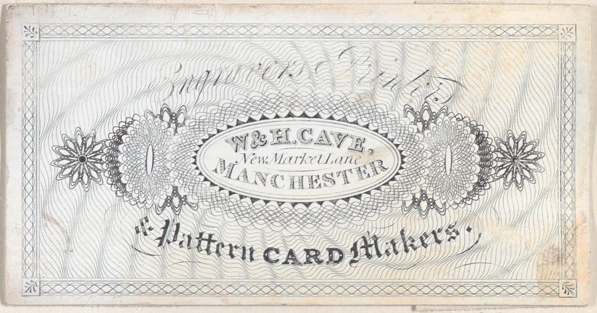 Trade card for W&H Cave, Engraver, Printer, and Pattern Card Maker by anonymous, print, 1800-1900