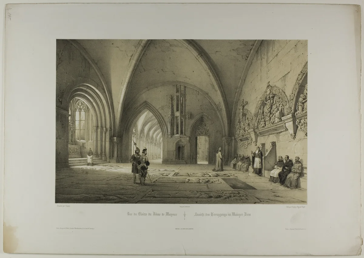 View of the Cloister of the Cathedral of Mainz, plate two from Allemande by Nicolas Chapuy, print, 1844