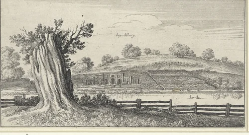 Rivierlandschap met boomstronk nabij Albury by Wenceslaus Hollar, print, 1645
