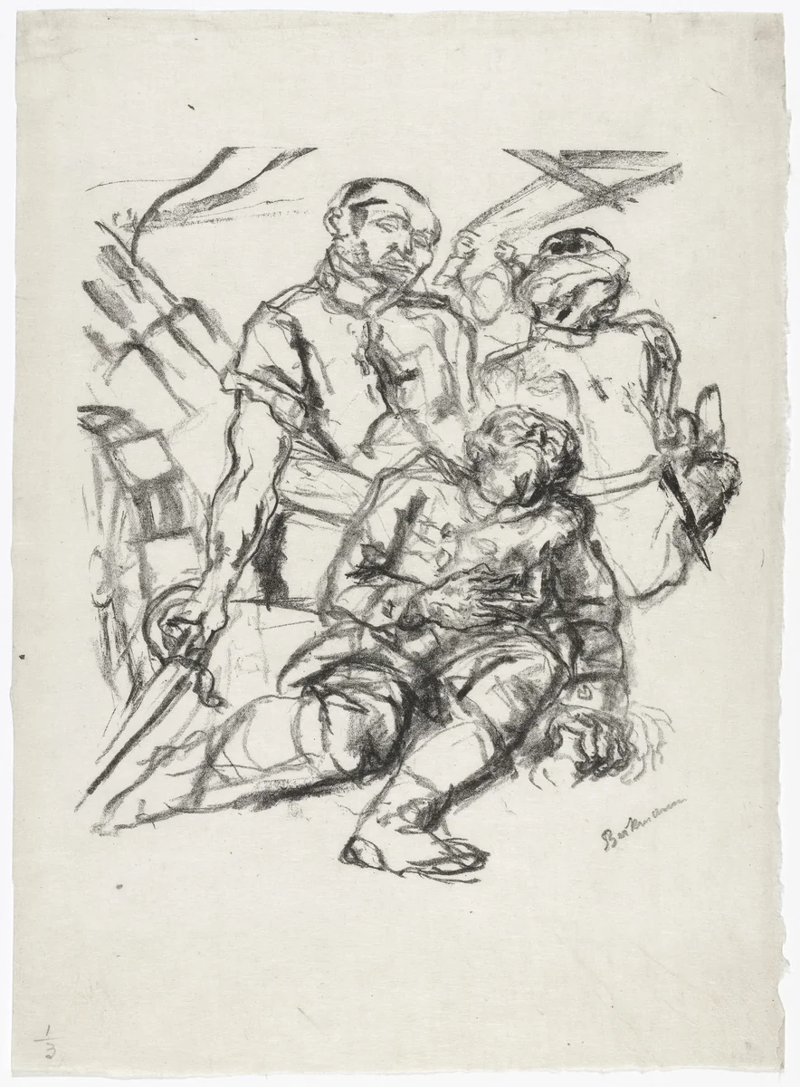 Fallen Soldiers (Gefallene Soldaten) by Max Beckmann, print, 1914