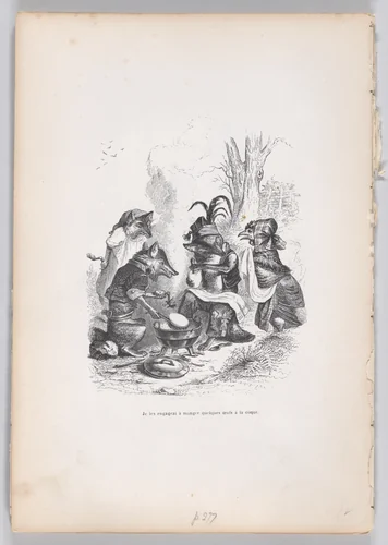 I urged them to eat some boiled eggs, from "Scenes from the Private and Public Life of Animals" by J. J. Grandville, print, 1832-1852