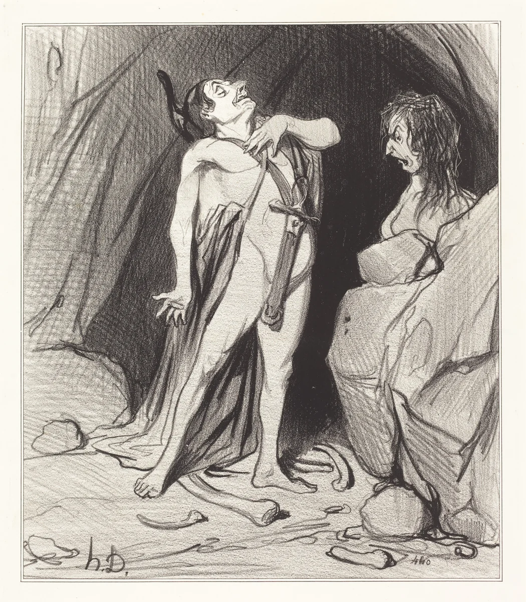 Oedipe chez le Sphinx by Honoré Daumier, print, 1842