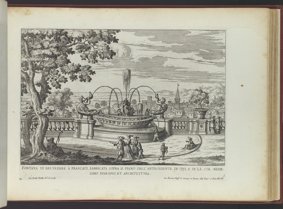 Fontana di Belvedere á Frascati (...), from 'La Fontane di Roma nelle Piazze e Luoghi Publici (...)', part 2, 'Le fontane delle ville di Frascati' (plate 5) by Giovanni Battista Falda, print, 1691