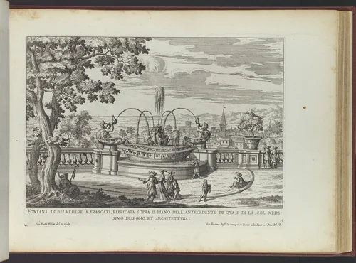 Fontana di Belvedere á Frascati (...), from 'La Fontane di Roma nelle Piazze e Luoghi Publici (...)', part 2, 'Le fontane delle ville di Frascati' (plate 5) by Giovanni Battista Falda, print, 1691
