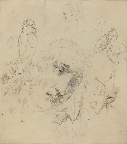 Studies with Central Female Face by John Hamilton Mortimer, drawing, 1740-1779