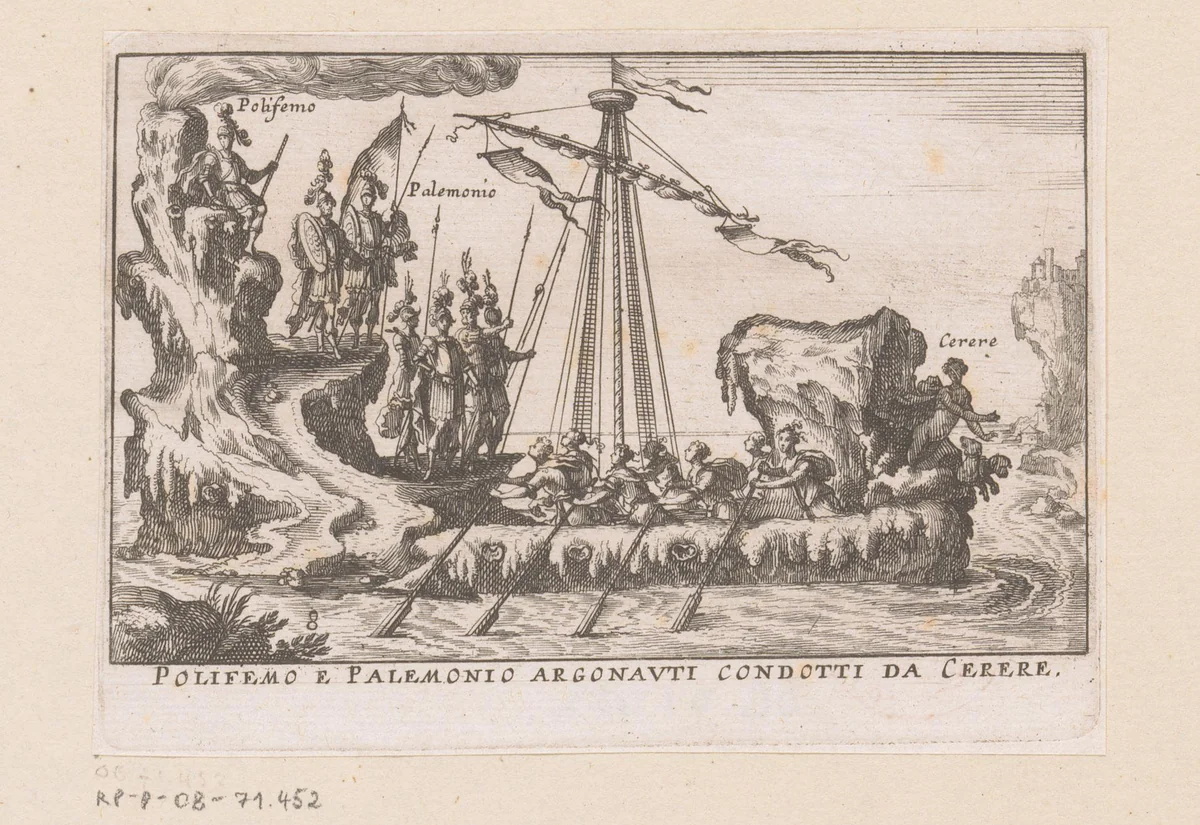 Schip gemaakt van vulkanisch gesteente met Ceres en Argonauten by anonymous, print, 1635