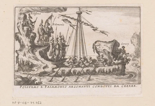 Schip gemaakt van vulkanisch gesteente met Ceres en Argonauten by anonymous, print, 1635