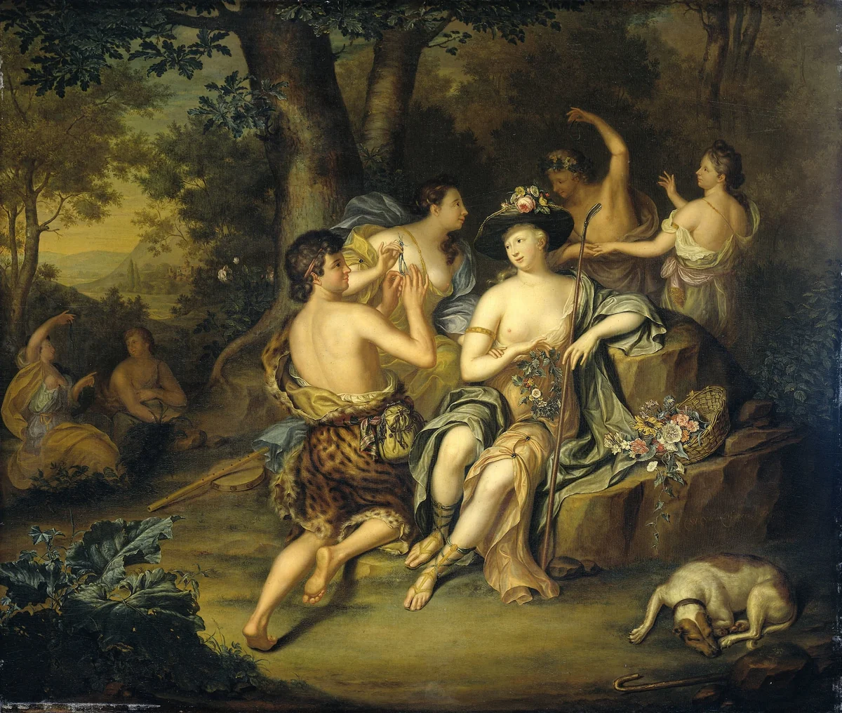 "Shepherds and Shepherdesses in a Landscape by Hieronymus van der Mij, painting, 1735